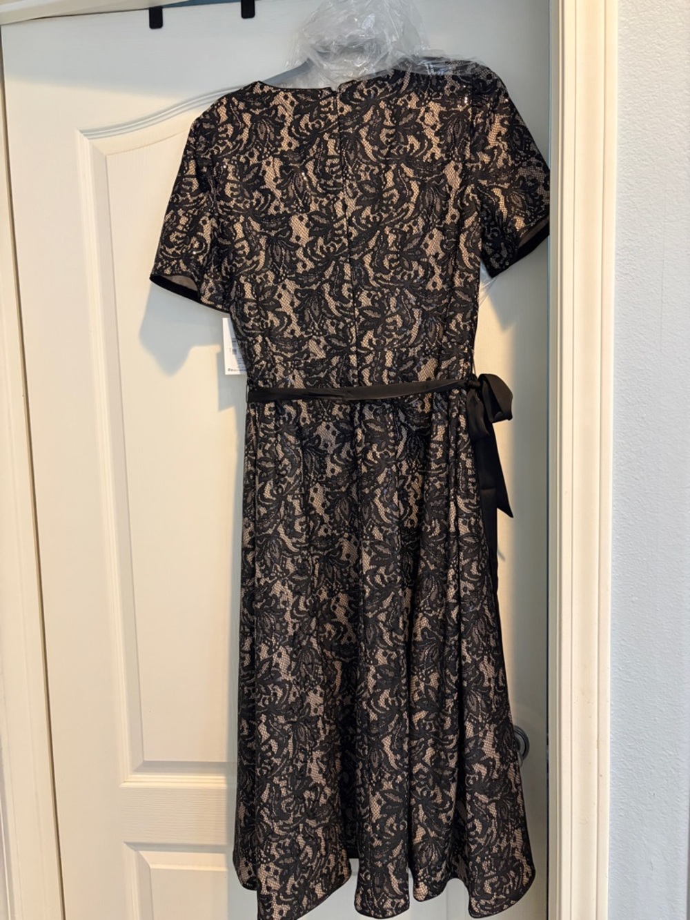 Kensie Black Beaded sequined Lace Overlay Midi Dress with Nude Lining - Picture 7 of 7